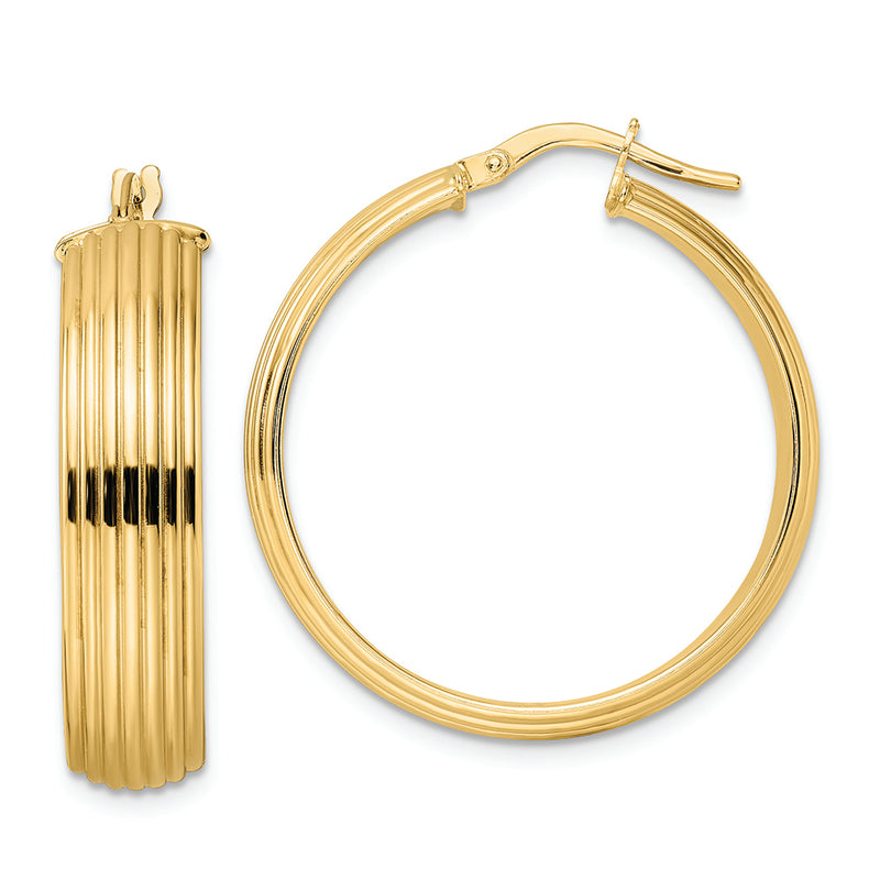 14K Polished Textured Hoop Earrings