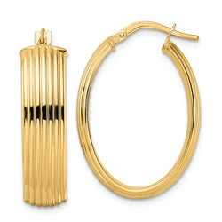 14K Oval Polished Textured Hoop Earrings