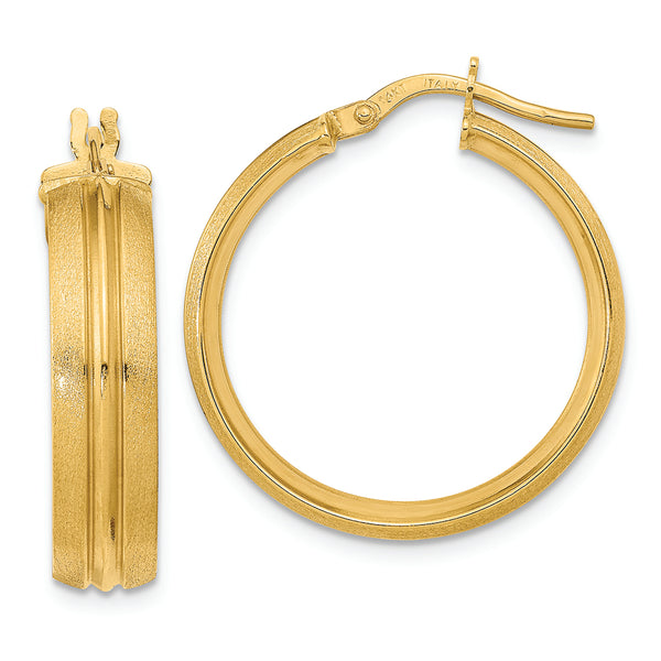 14K Polished and Satin Hoop Earrings