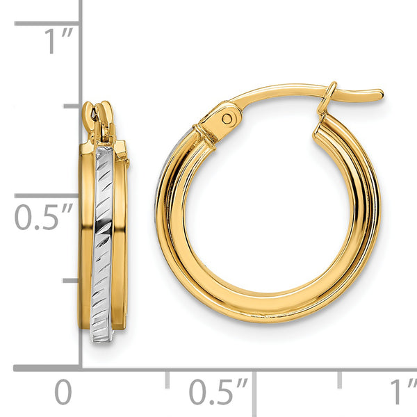 14k w/ White Rhodium Diamond-cut Hoops