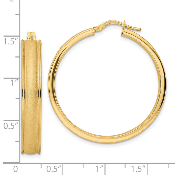 14K Brushed and Polished Hoop Earrings