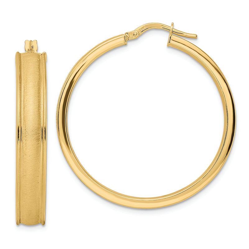 14K Brushed and Polished Hoop Earrings