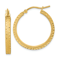 14K Polished Satin Diamond-cut Fancy Hoop Earrings