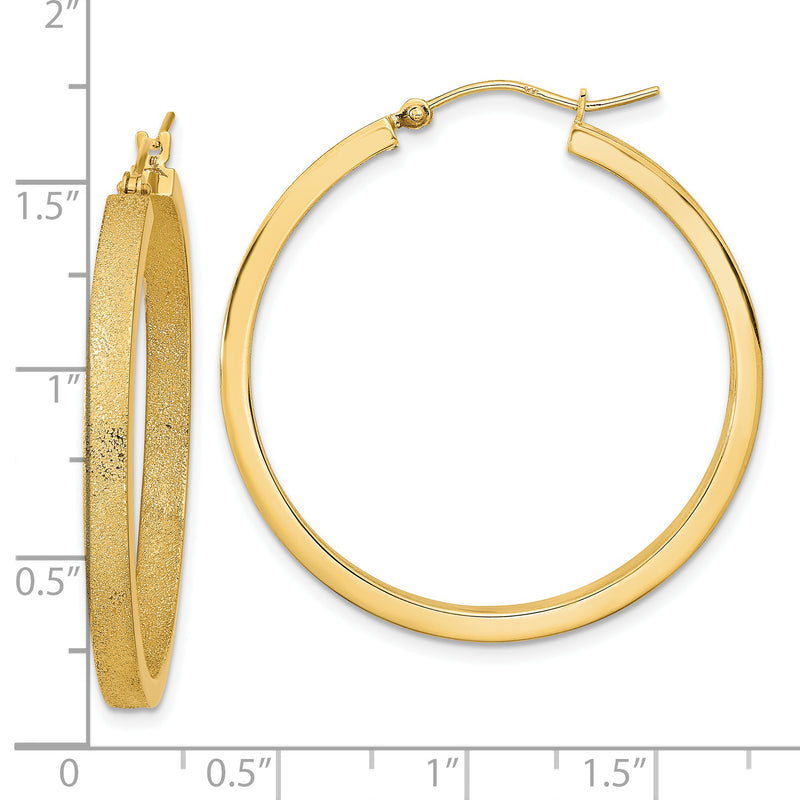 14K Polished and Brushed Hoop Earrings