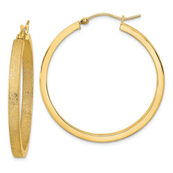 14K Polished and Brushed Hoop Earrings