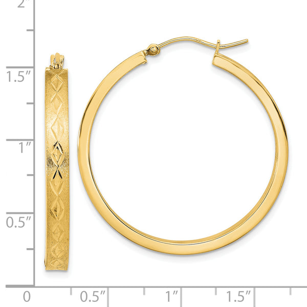 14K Polished and Satin In and Out Diamond-cut Hoop Earrings