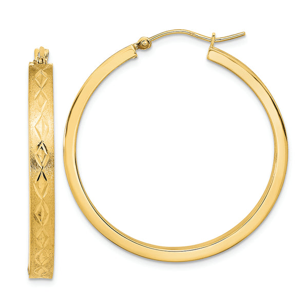 14K Polished and Satin In and Out Diamond-cut Hoop Earrings