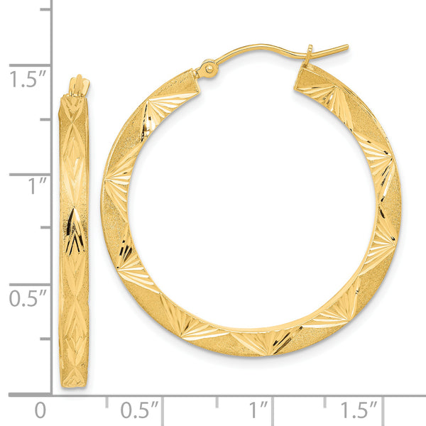 14K Polished and Satin Diamond-cut Hoop Earrings