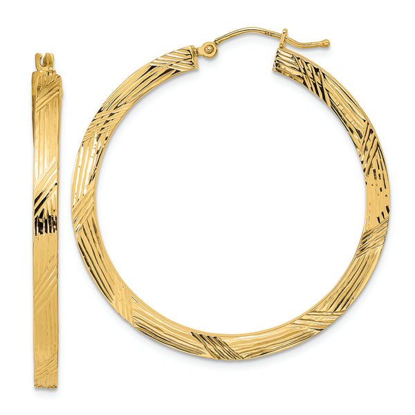 14K Polished and Textured Hoop Earrings