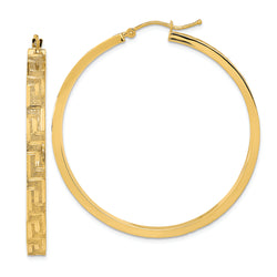 14K Polished and Satin Greek Pattern Hoop Earrings