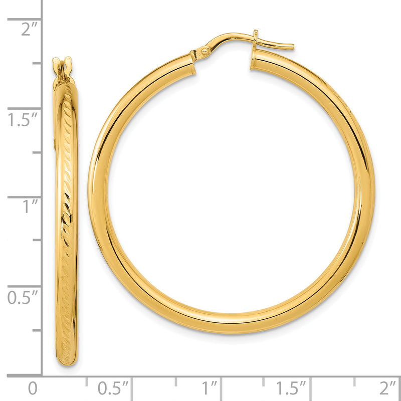 14K Polished and Textured Hoop Earrings