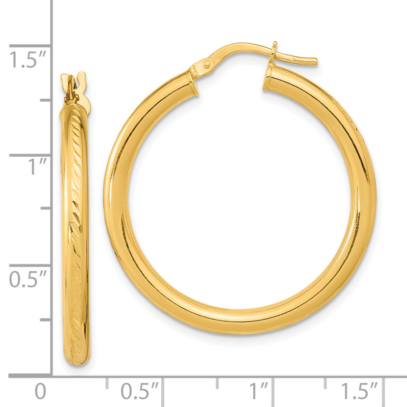 14K Polished & Textured Hoop Earrings