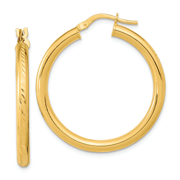 14K Polished & Textured Hoop Earrings