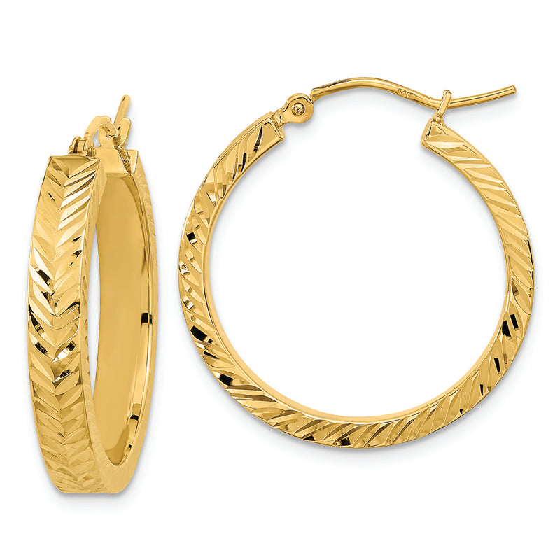 14K Polished Diamond-cut Hoop Earrings