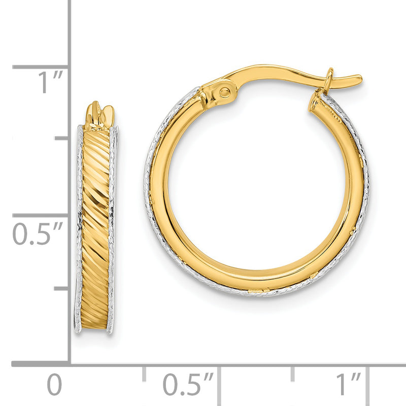 14K Two-tone Polished Diamond-cut Hoop Earrings