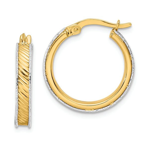 14K Two-tone Polished Diamond-cut Hoop Earrings