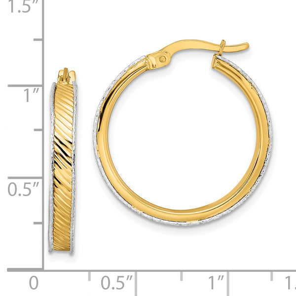 14K Two-tone Polished Diamond-cut Hoop Earrings