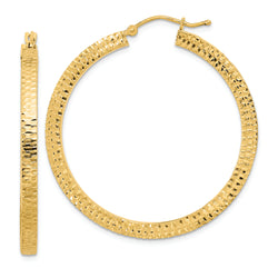 14K Polished & Hammered Hoop Earrings