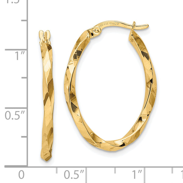 14k Twisted 2.5x20x29mm Oval Hoop Earrings