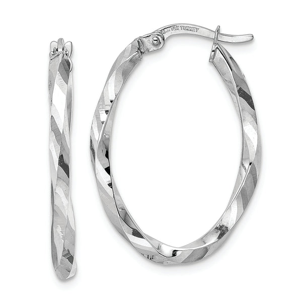 14k White Gold Polished 2.5x20x29mm Oval Hoop Earrings