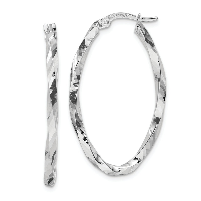 14k White Gold Polished 2.5x22x36mm Oval Hoop Earrings