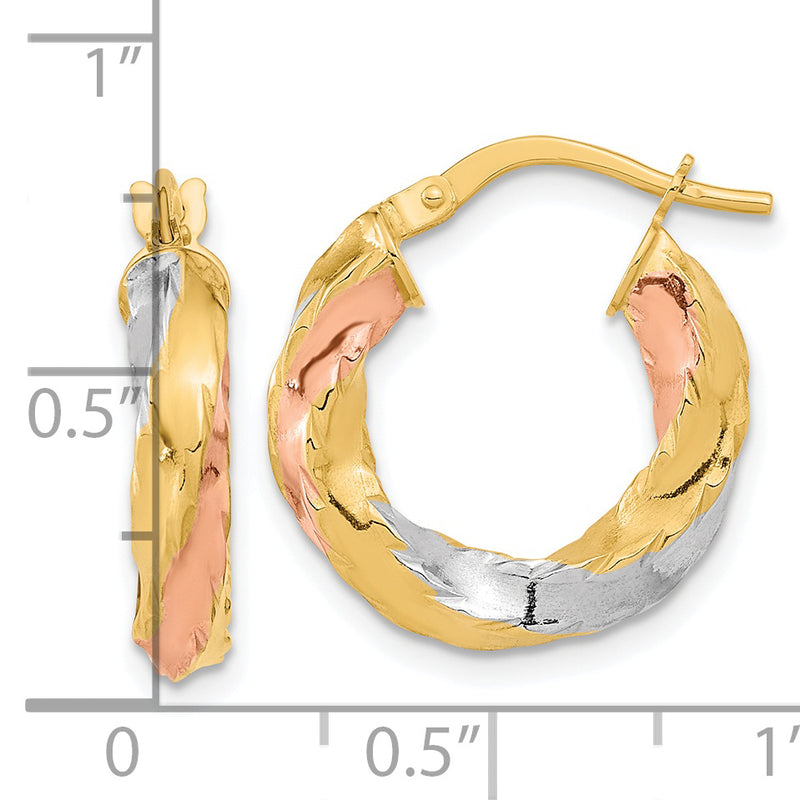 14K with Rose & White Rhodium Polished Twisted Hoop Earrings