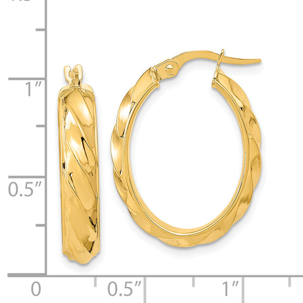 14K Polished and Twisted Oval Hoop Earrings