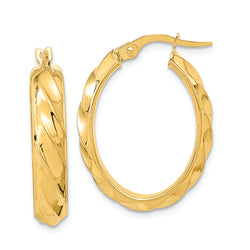 14K Polished and Twisted Oval Hoop Earrings