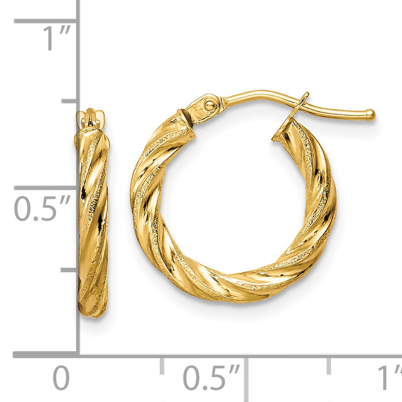 14k Polished & Textured Twisted Hoop Earrings