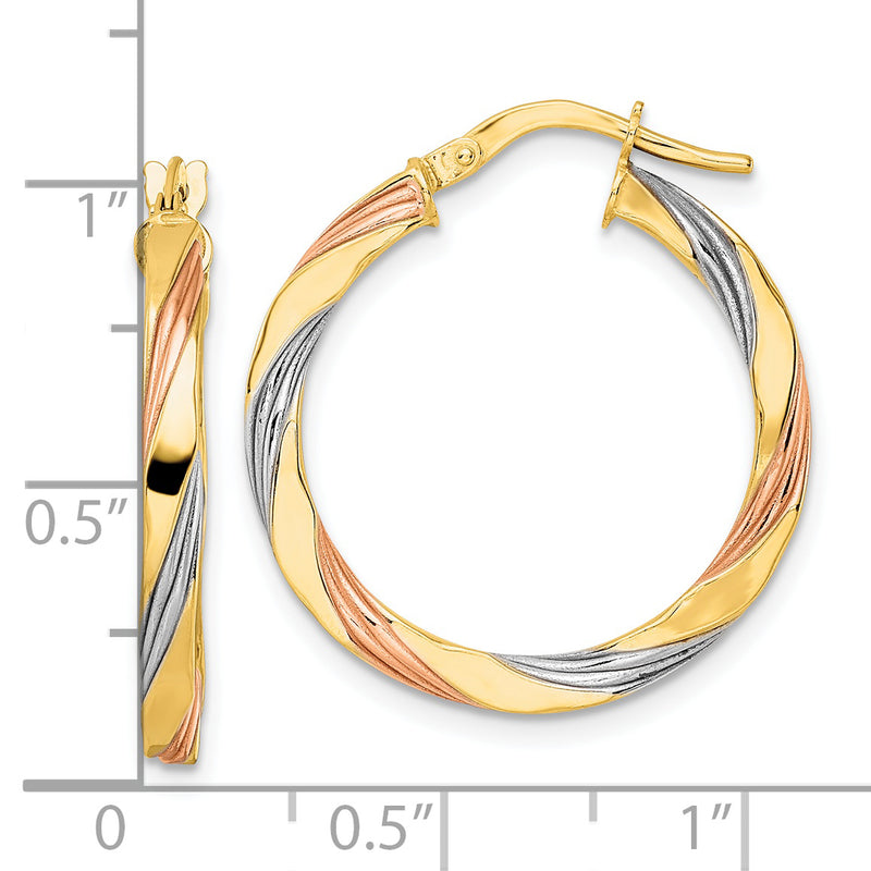 14K W/Rose & White Rhodium Polished Twisted Hoop Earrings