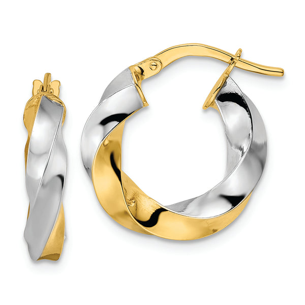 14K & Rhodium Polished Twisted Hoop Earrings