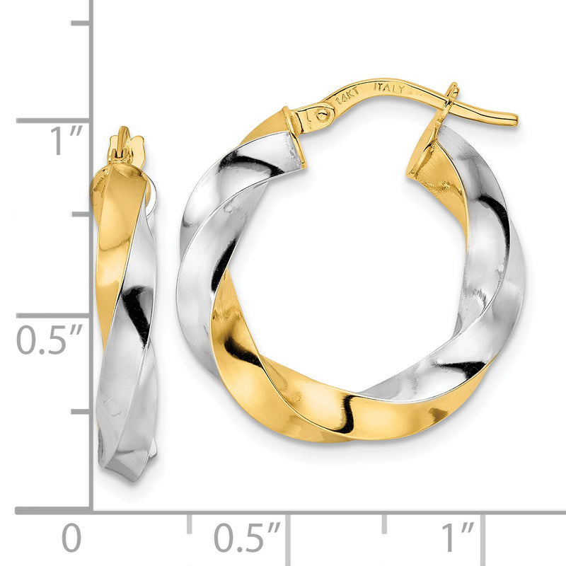 14K & Rhodium Polished Twisted Hoop Earrings