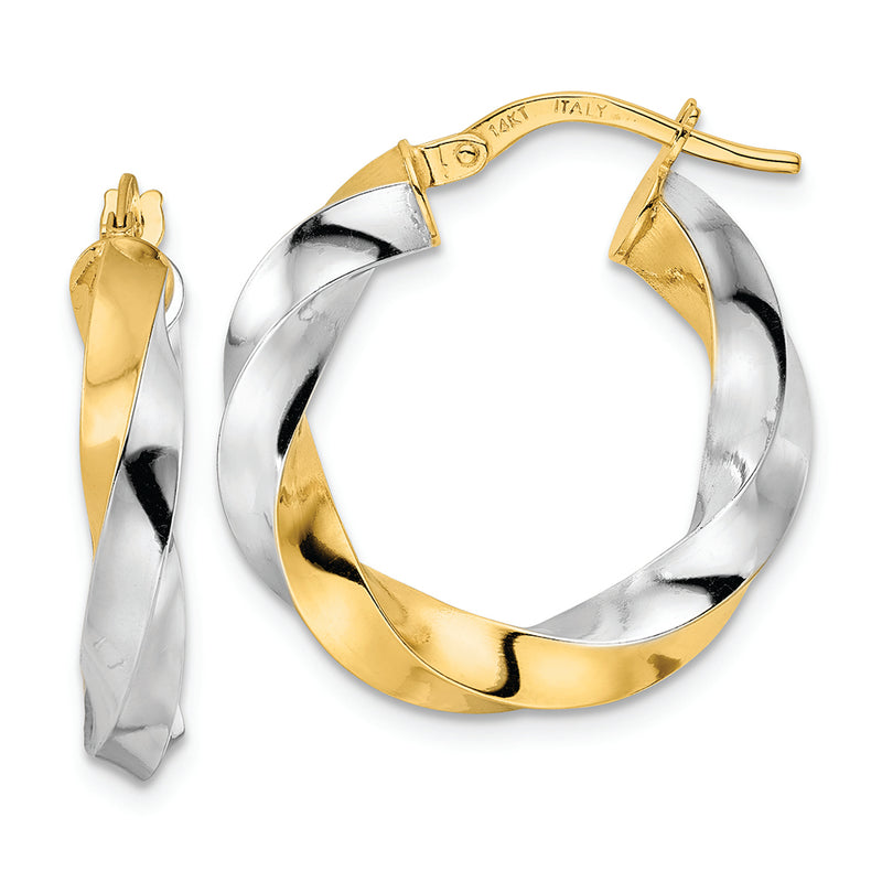 14K & Rhodium Polished Twisted Hoop Earrings