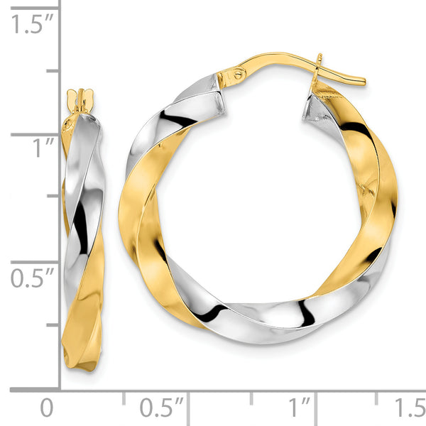 14K & Rhodium Polished Twisted Hoop Earrings