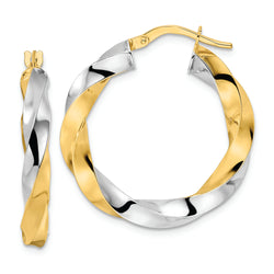 14K & Rhodium Polished Twisted Hoop Earrings