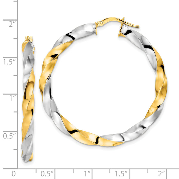 14K & Rhodium Polished Twisted Hoop Earrings