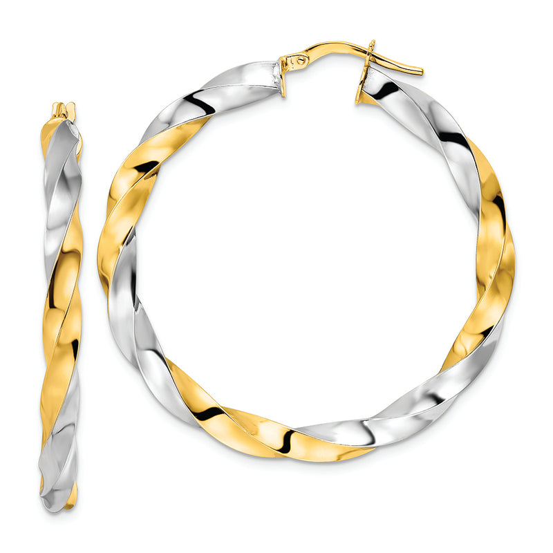 14K & Rhodium Polished Twisted Hoop Earrings