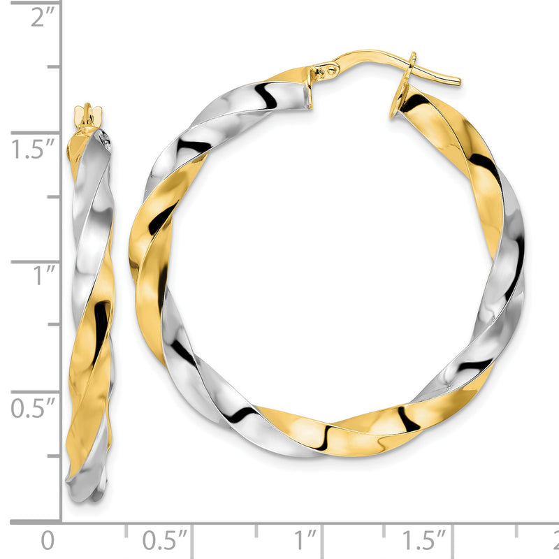 14K & Rhodium Polished Twisted Hoop Earrings