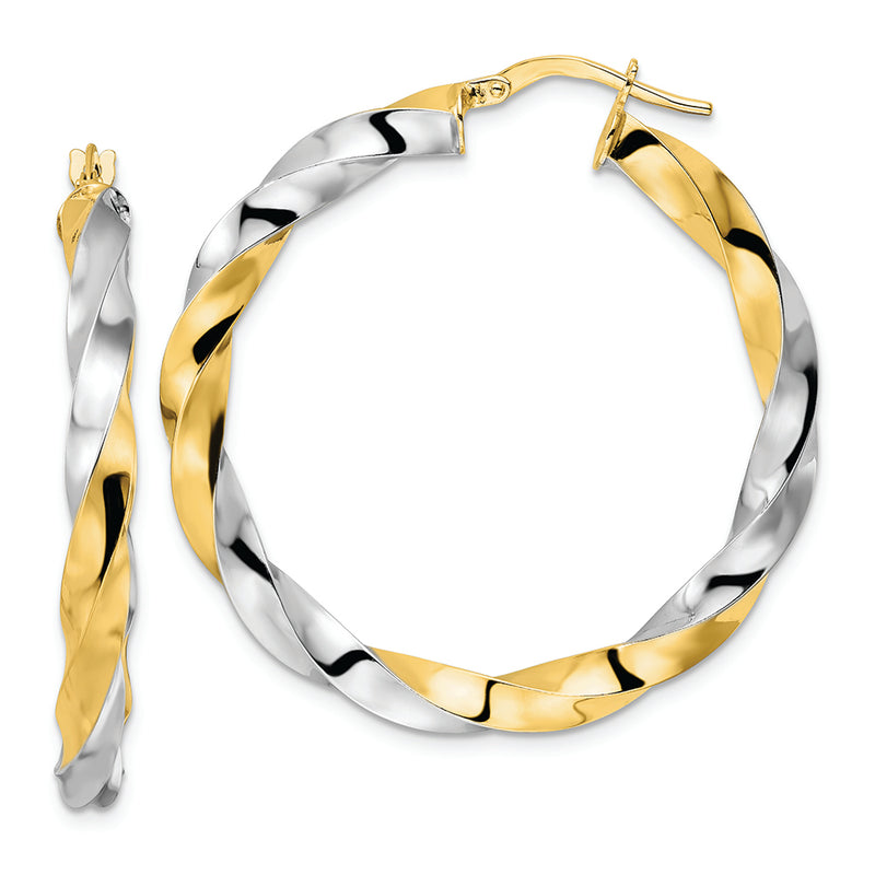 14K & Rhodium Polished Twisted Hoop Earrings