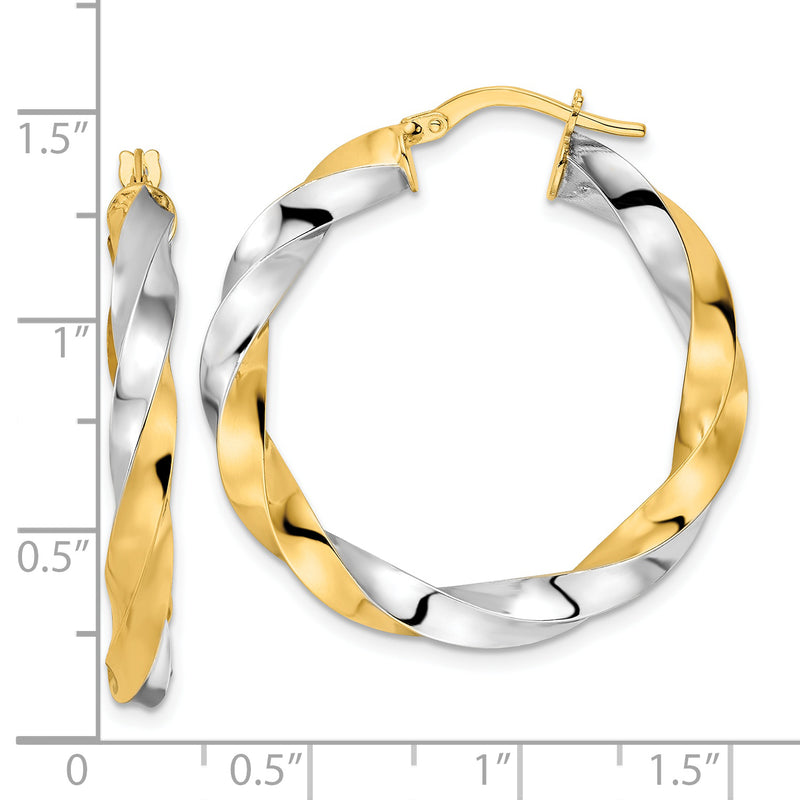 14K & Rhodium Polished Twisted Hoop Earrings