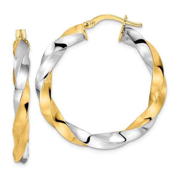 14K & Rhodium Polished Twisted Hoop Earrings