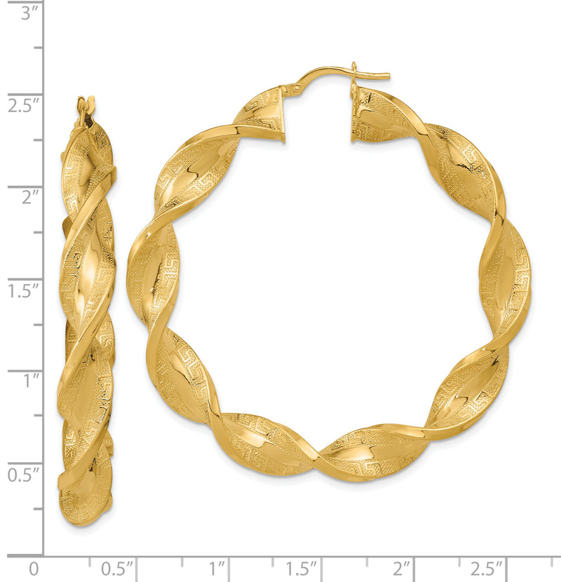 14K Polished & Greek Satin Twisted Hoop Earrings