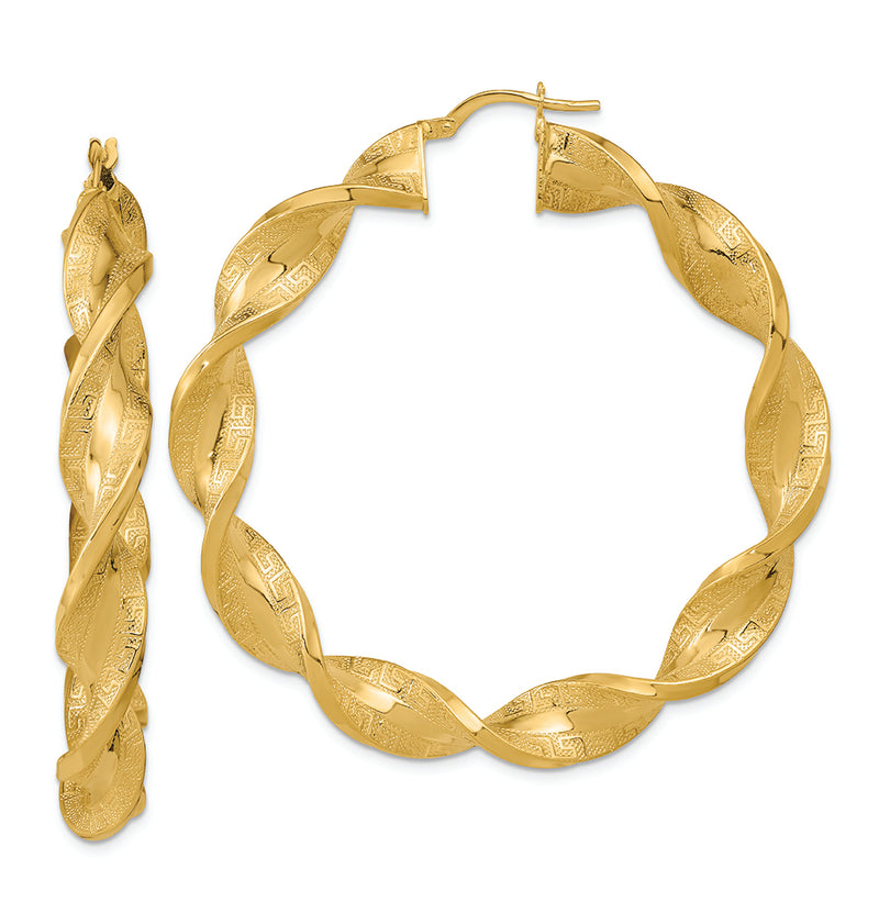 14K Polished & Greek Satin Twisted Hoop Earrings