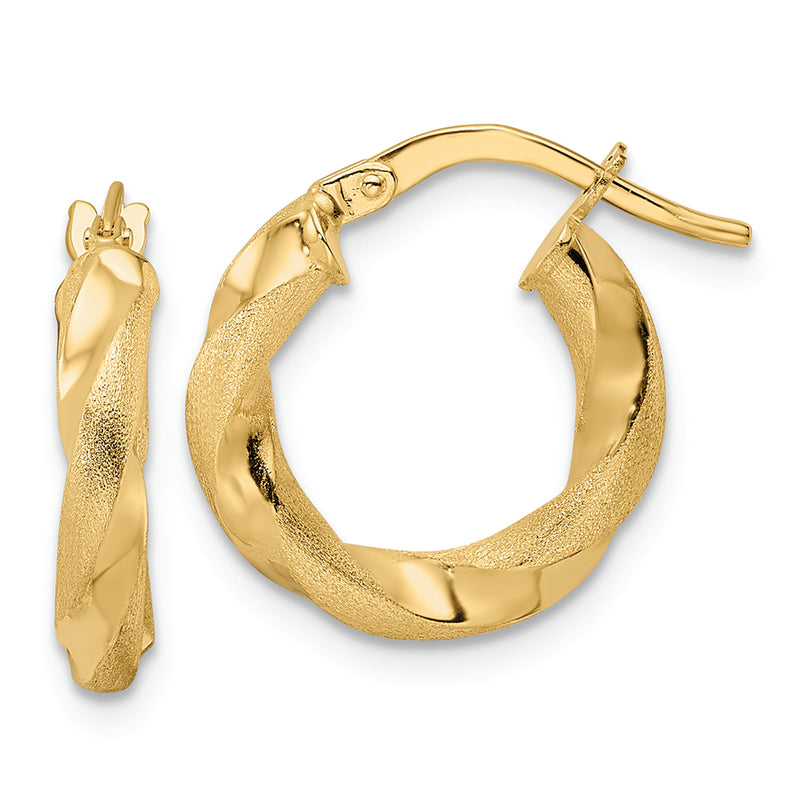 14K Brushed and Polished Twisted Hoop Earrings