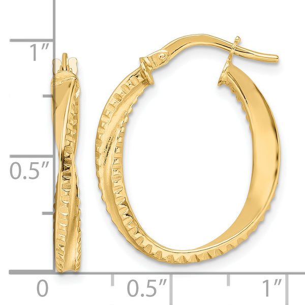 14K Polished Twisted Oval Hoop Earrings