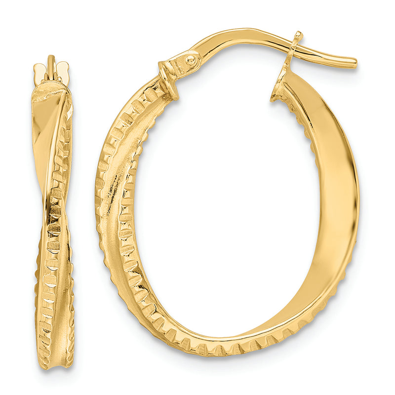 14K Polished Twisted Oval Hoop Earrings