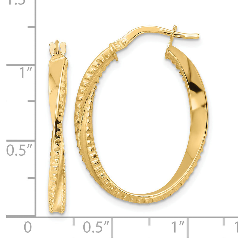 14K Polished Twisted Oval Hoop Earrings