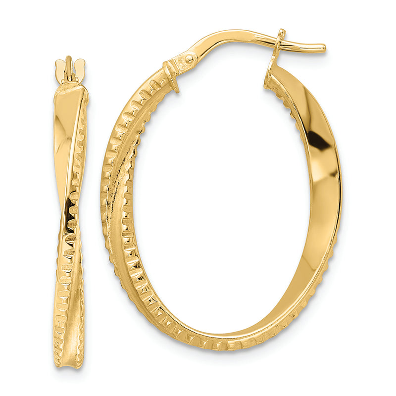 14K Polished Twisted Oval Hoop Earrings