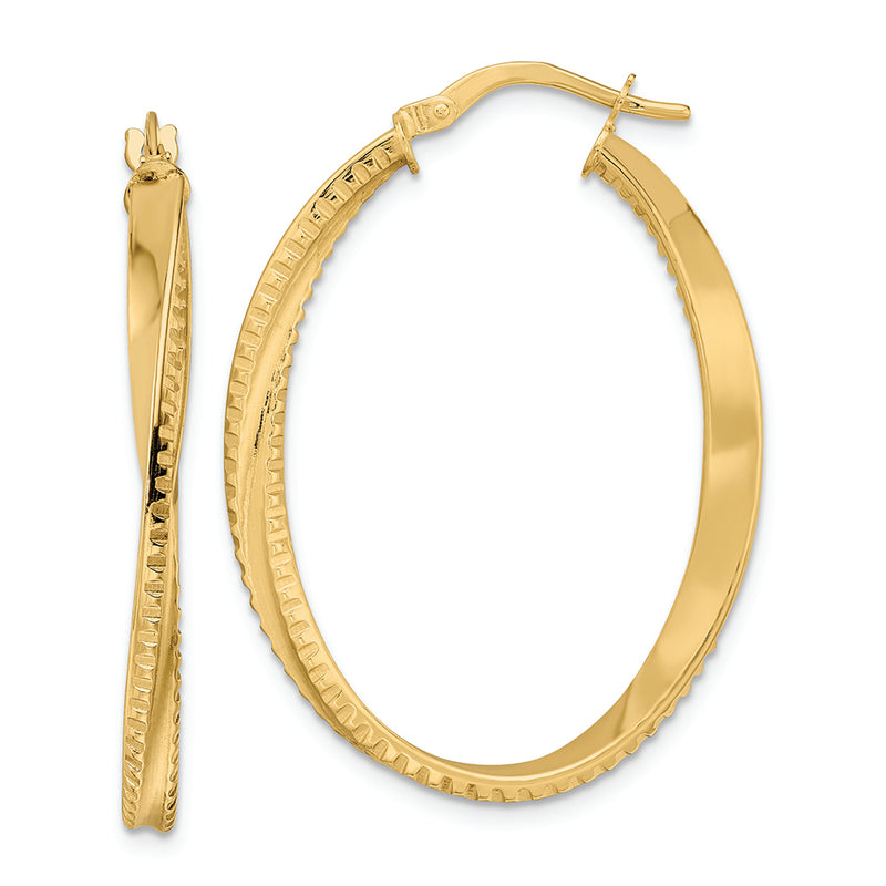 14K Polished Twisted Oval Hoop Earrings