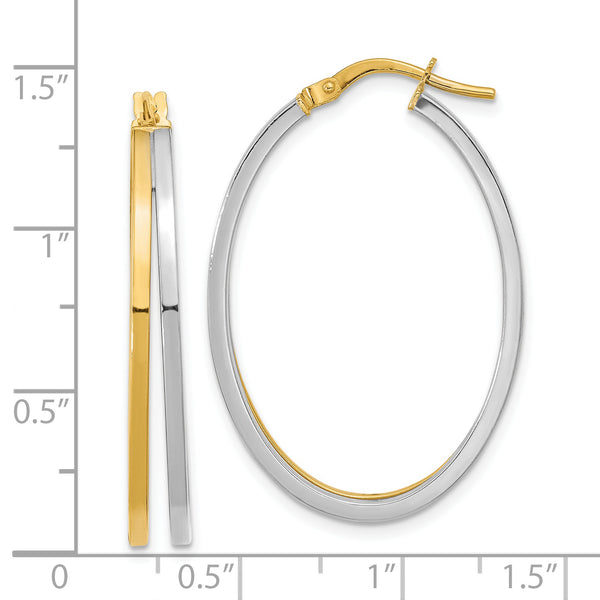 14K Two-tone Polished Oval Double Hoop Earrings